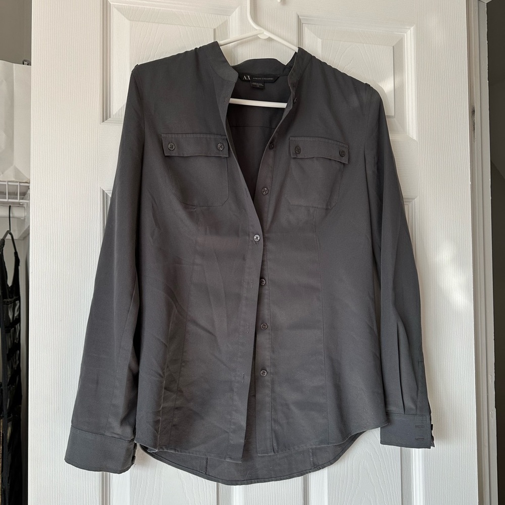 Armani Exchange Grey Button-Up Long-Sleeved Shirt